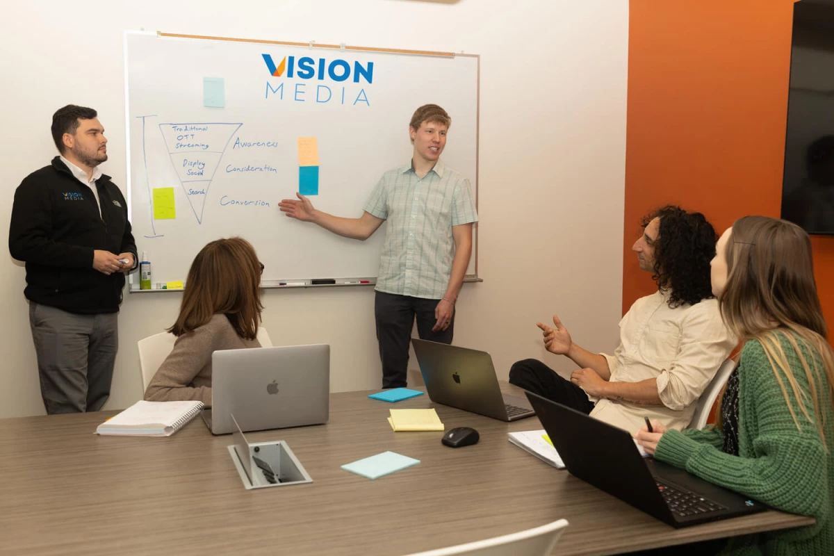 Brady and team at whiteboard