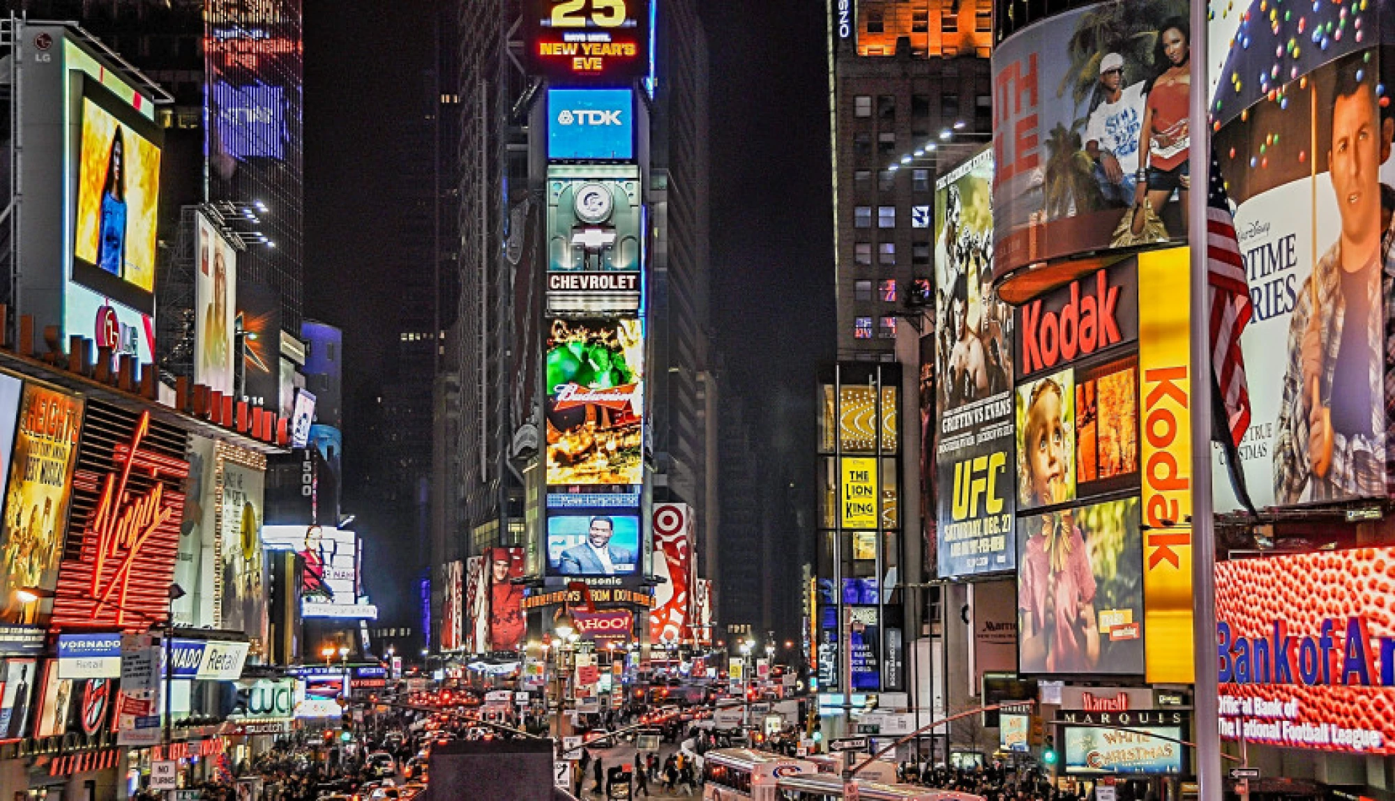 image of a large city and many digital ads