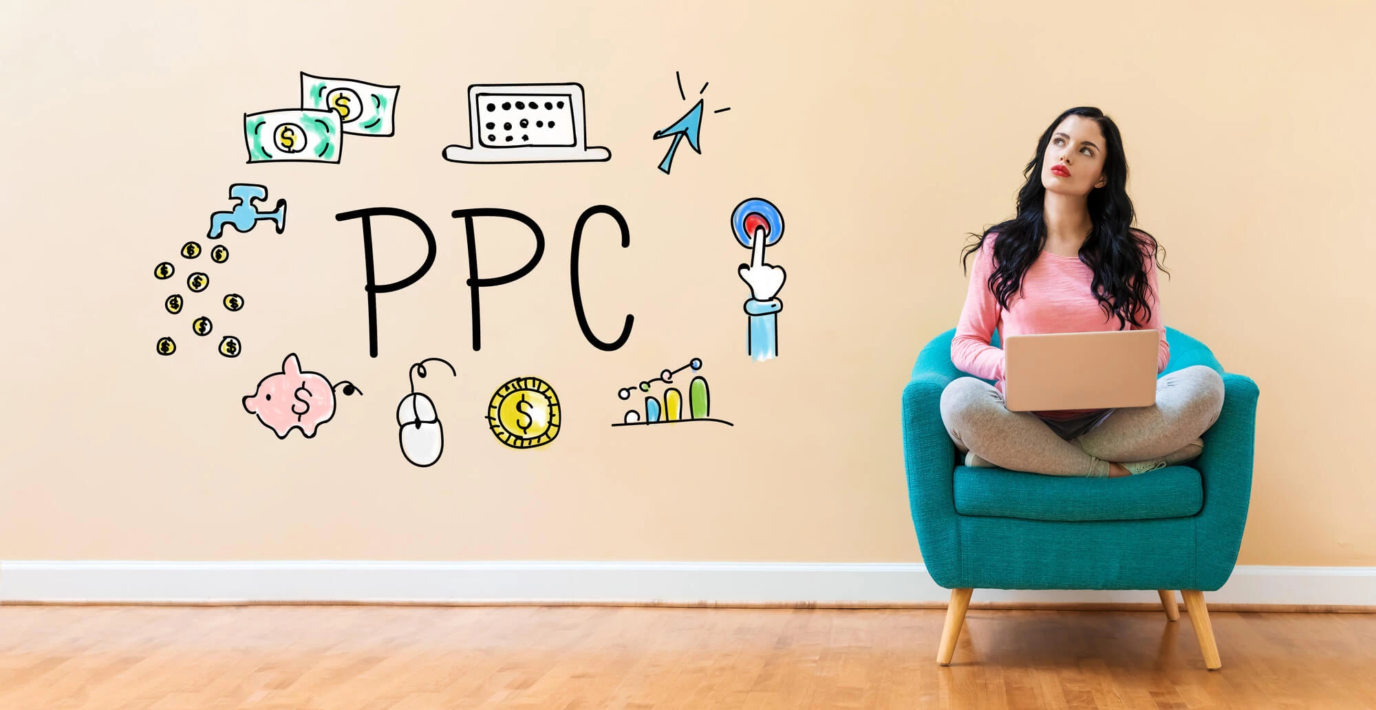 Woman in chair looking at PPC on wall