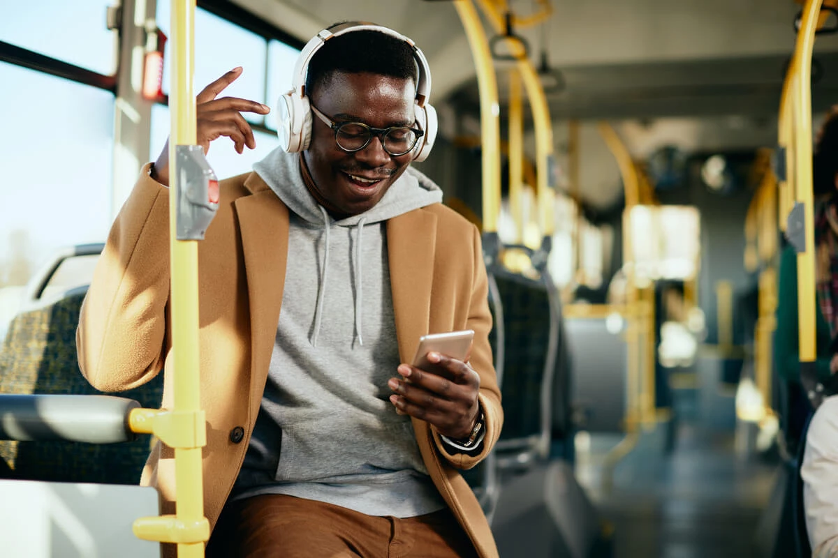 Man on subway on phone