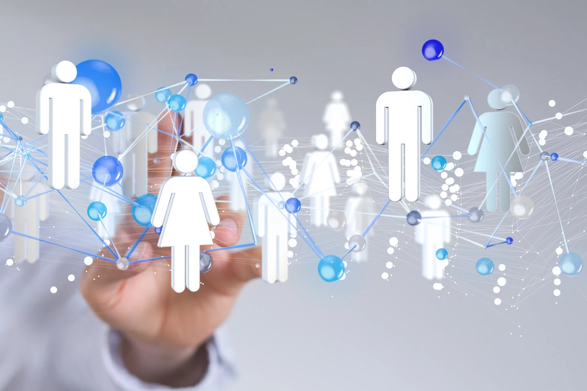 Image of digital people floating and connected