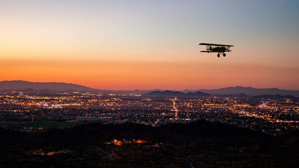 Arizona sunset with airplane